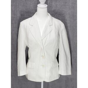 Emma James White Textured Cotton Blazer 3/4 Sleeve Size 14 Casual Career Wear